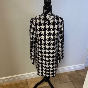Tyler Boe Black and White Houndstooth Long Sleeve Dress
